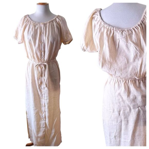 J. CREW Beige Linen Boho Button-front Shirt Dress with Puff Sleeves - Size 8 - Picture 6 of 7